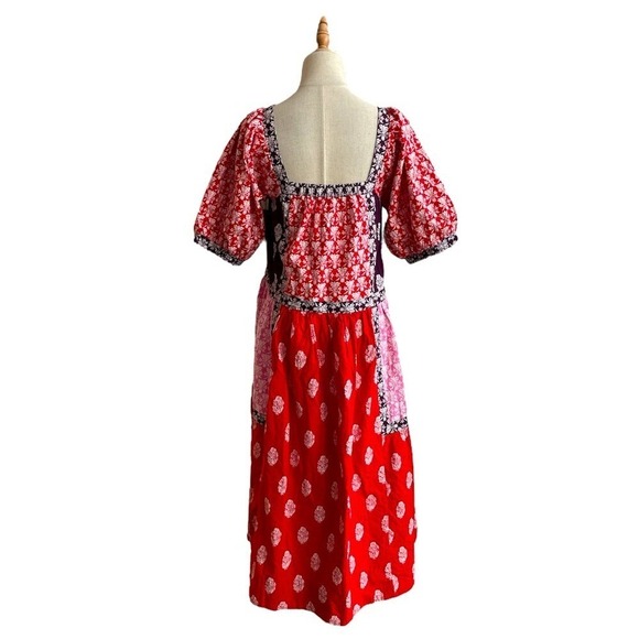 Anthropologie Maeve Short Sleeve Square Neck Mixed Print Midi Dress Size Small - Picture 5 of 10